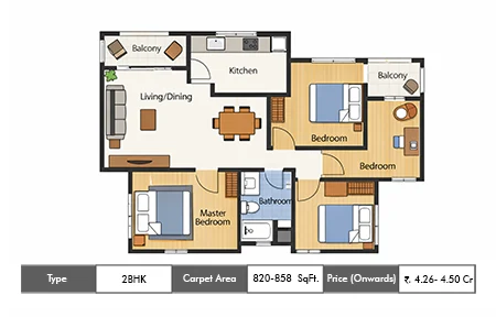 2 BHK 820-858 SqFt